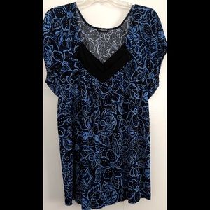Super pretty & soft, 1/4 sleeve Vneck. Vibrant blues and wears so nice.